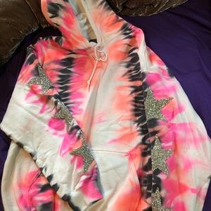 Tie Dye Glitter Star Sleeves Hoodie